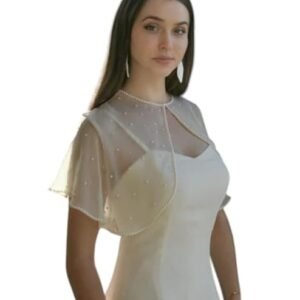 Women's Pearl Net Cape Shrug – Sheer Transparent Poncho for Gowns, Sarees & Bridesmaid Outfits | Wedding & Party Cover-Up