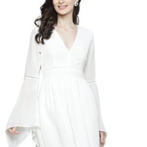 Women's Georgette Knee-Length Skater Dress（White）