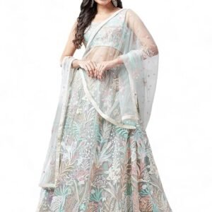 Women's Sequins Embroidered Soft Net Semi Stitched Lehenga Choli With Dupatta