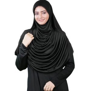 Hijab Stretchable Frilled Hijab Scarf for Muslim Women | Soft Polyester Stylish Hijab for Women (Black)