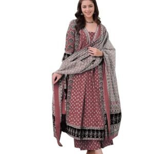 Women's Anarkali Kurta Set with Dupatta Pure Cotton Suits for Women with Dupatta ( Purple)