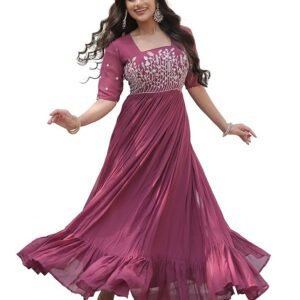 Georgette Anarkali Gown with Sequins and Embroidery for Women with Long Sleeves