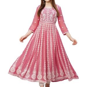 Women Georgette Kurta With Pant(Pink)