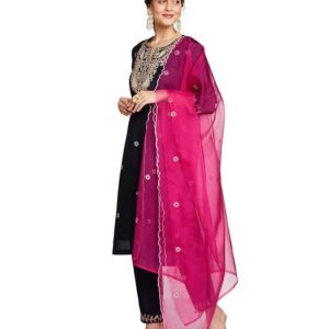 Women's Embroidered Kurta Set with Organza Dupatta
