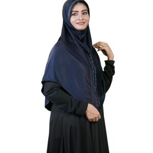 Soft Stretchable Ready-to-Wear Hijab Scarf for Muslim Women | Soft Stylish Elegant Stone Work Design (Navy)