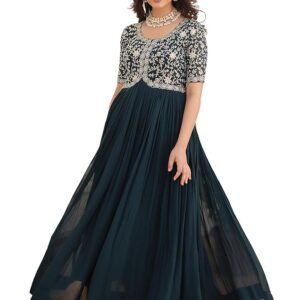 Georgette Embroidered Anarkali Gown for Women(Turquoise)