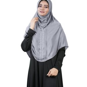 Soft Stretchable Ready-to-Wear Hijab Scarf for Muslim Women | Soft Stylish Elegant Stone Work Design (Silver)