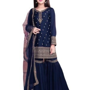New Girl's  Style Georgette Salwar Suit For Kids (Blue)