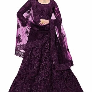 Women's Silk Semi-Stitched Lehenga Choli Set(Wine)