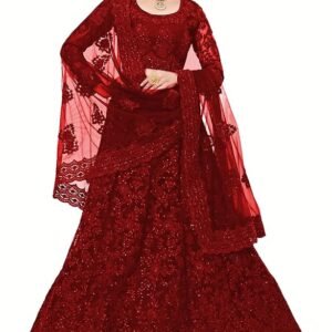 Women's Silk Semi-Stitched Lehenga Choli Set(Red)