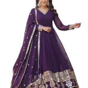 Women's Georgette Anarkali kurta set with Dupatta For Women(Purple)