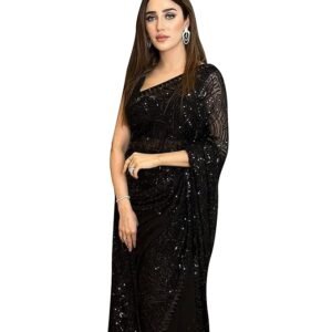 Women's Georgette Sequence Embroidery Work Saree with Blouse Piece