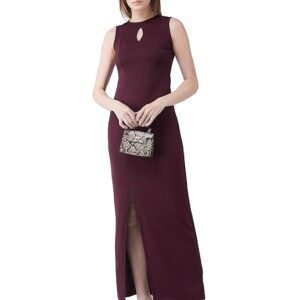 Women's Bodycon Slit Maxi Dress(Wine)