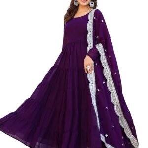 Women's Georgette Solid Anarkali Dress(Wine)