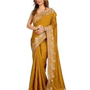 Women's Art Silk Sequin Embroidery Work Saree with Unstitched Blouse Piece(Yellow)