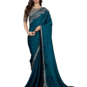 Women's Art Silk Sequin Embroidery Work Saree with Unstitched Blouse Piece( Teal Blue)