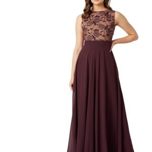 Women's Brick Red & Dusty Green Boat Neck Sleeveless Self Design Lace Overlaid Regular Dress(Beige & Wine)