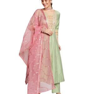 Women's Embroidered Anarkali Kurta Set with Organza Dupatta