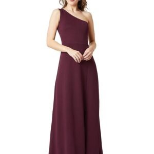 Women's Designer Crepe One-Shoulder Sleeveless Solid Side Slit Maxi Dress with Zip Closure