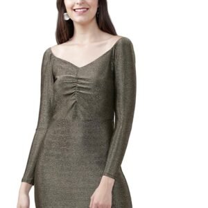 Women's Long Sleeves Sweet Heart Neck Solid Dresses | Stylish Dresses | Party Dresses (GOLD)