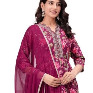 Women's Rayon Kurta with Pant & Dupatta Set(Maroon)