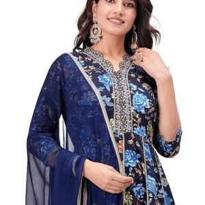 Women's Rayon Kurta with Pant & Dupatta Set(Blue)