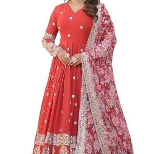 Georgette Embroidered Long Anarkali(Red)