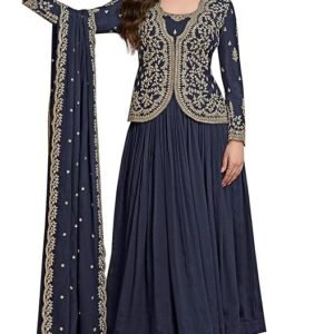 Women's Silk Blend Embroidery Alia Cut Kurta Pant Set with Dupatta(Blue)