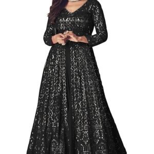 Straight Suit for Women | Georgette & Santoon Straight Suit | Semi-Stitched Gown for Women(Black)