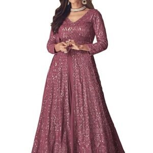 Straight Suit for Women | Georgette & Santoon Straight Suit | Semi-Stitched Gown for Women(Pink)