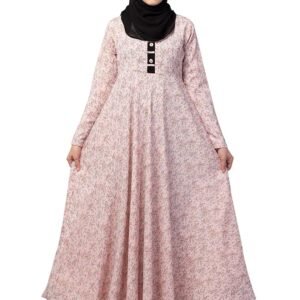 Women Floral Printed Long Maxi Dress Abaya Made in Georgette fabric With Regular Sleeves( Pink)