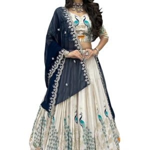 Women's Chinnon Sequins Embroidered Lehenga Choli With Dupatta Set