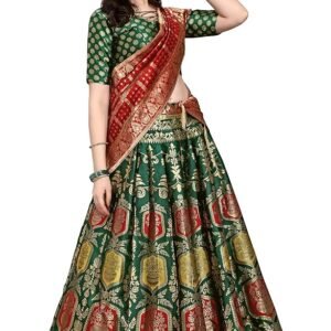 Women's Jacquard Semi-Stitched Lehenga Choli(Green)