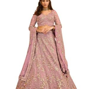 Women's Georgette Embroidery Sequence Work with Dupatta For Women(Pink)