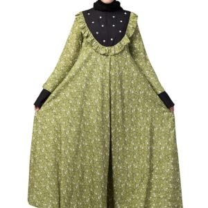 Maxi Abaya Dress with Pearl handwork on the front Made in Printed Crepe fabric with Bell Sleeves