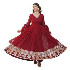 Women's Georgette Anarkali kurta set with Dupatta For Women(Maroon)