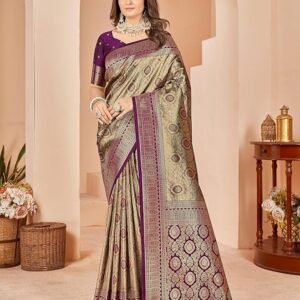 Cotton Banarasi Silk Saree for Women With Unstitched Blouse Piece