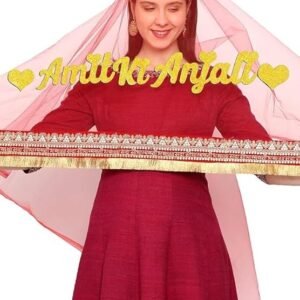 Net Embroidered Bride Entry Dupatta With Groom Name| Dulhan Chunari | 2.5 And 4 Meters (Free Size, Red)