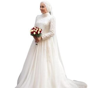 Muslim Wedding Dresses Long Sleeves High Neck Hijab Bridal Gown (in, Alpha, 2XL, Plus, White, Sanaya Khan)