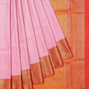 Pink Kanchipuram Silk Saree with Bright Orange Border
