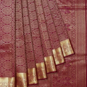 Dark Purple Kanchipuram Silk Saree with Floral Jaal Design
