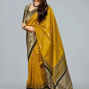 Stunning Mustard Banarasi Silk Saree Festive Wear