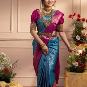 Aqua Blue Litchi Silk Zari Jacquard Saree A Classy Wear Festive Wear