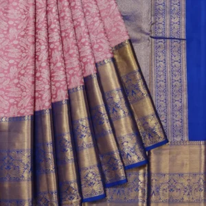 Purple Kanchipuram Silk Saree with Kili, Yanai, and Mayil Motifs