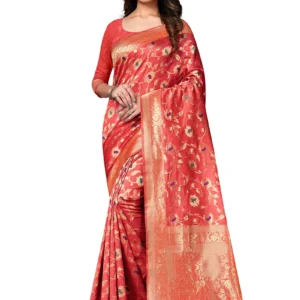 Red Banarasi Silk Zari Weaving Work Saree Festive Wear