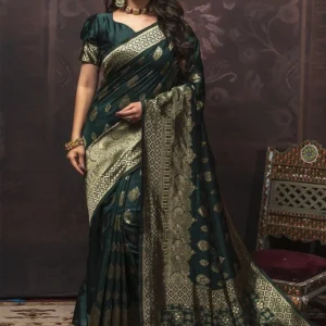 Green Benarasi Silk Jacquard Weaving Saree Festive Wear