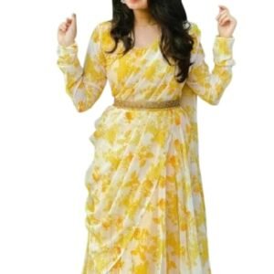 Women's Georgette Anarkali Gown with Dupatta Set | Festive | Traditional | Wedding Yellow Gold