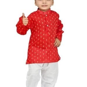Kids Traditional Kurta Pajama Suit Festival & Wedding Outfit (Red)