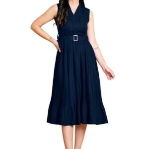 Fit & Flared Pleated Ruffled Dress with Belt