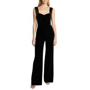Women’s Velvet Jumpsuit – Elegant Style Wide Leg – Sleeveless Sweetheart Neck Evening Romper – Soft High Waist Formal Outfit